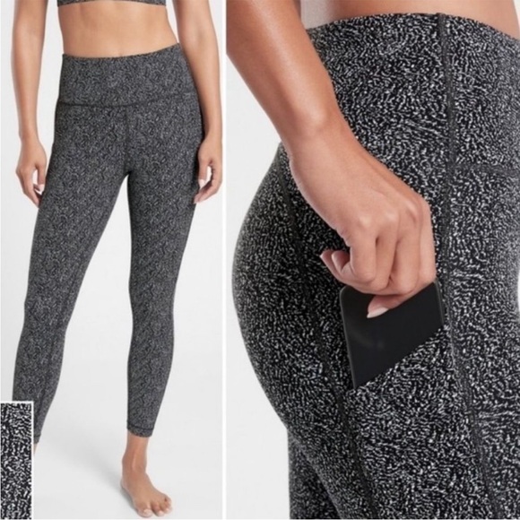 Athleta Ultimate Stash Textured 7/8 Tight Athletic Legging Black Splatter Large - Picture 1 of 12